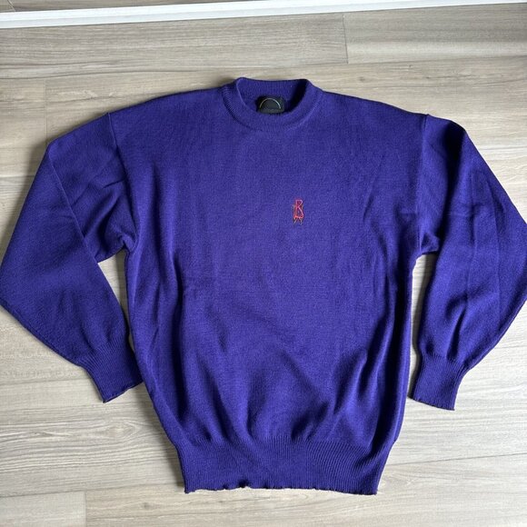 Bogner Sweater Mens Large Purple Crewneck Pullover Acrylic Wool Vintage L - Picture 1 of 9